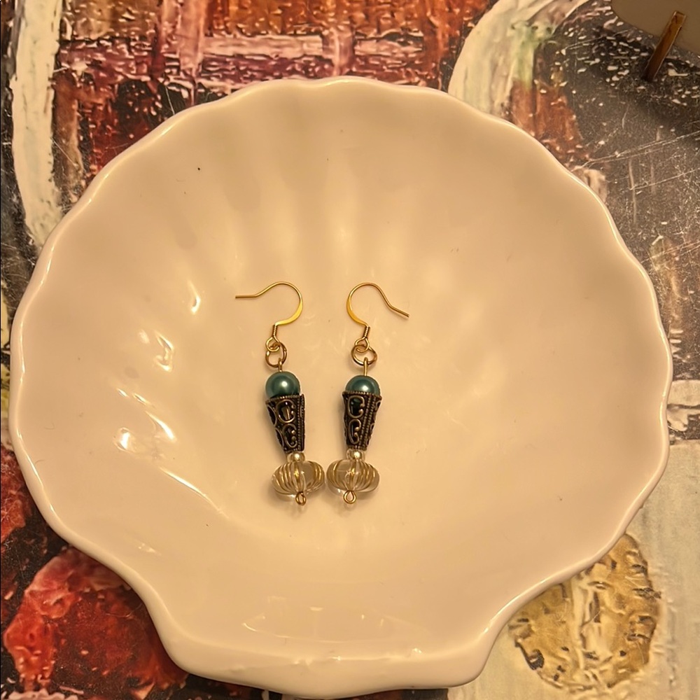 Gold and Blue Dangle Earrings with Minimalist Design